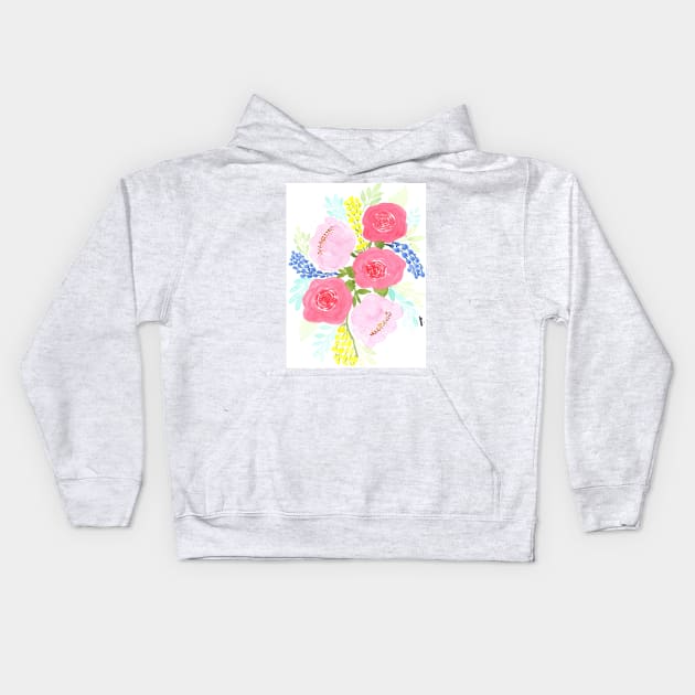 Pink Roses and Peonies Kids Hoodie by SunnyPainter